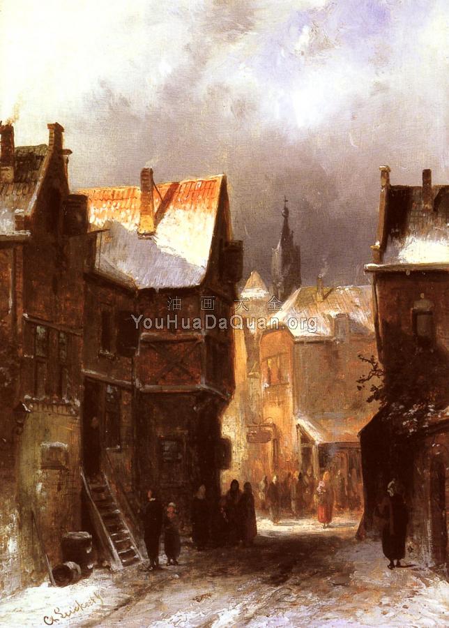 A Dutch Town in Winter - 查尔斯·亨利·约瑟夫·雷克尔特